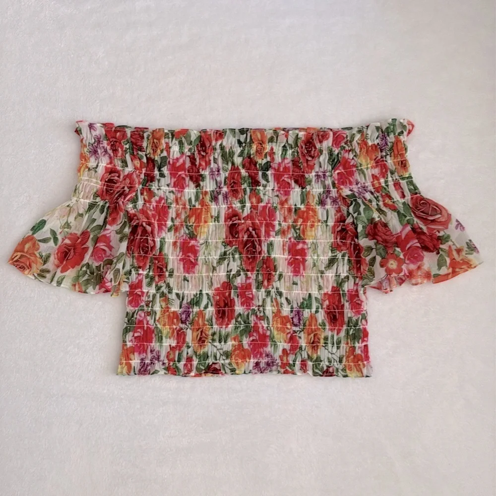 L'Agence | Bexley Off Shoulder Smocked Floral Top White Multi Garden Floral (XS) - Picture 14 of 15